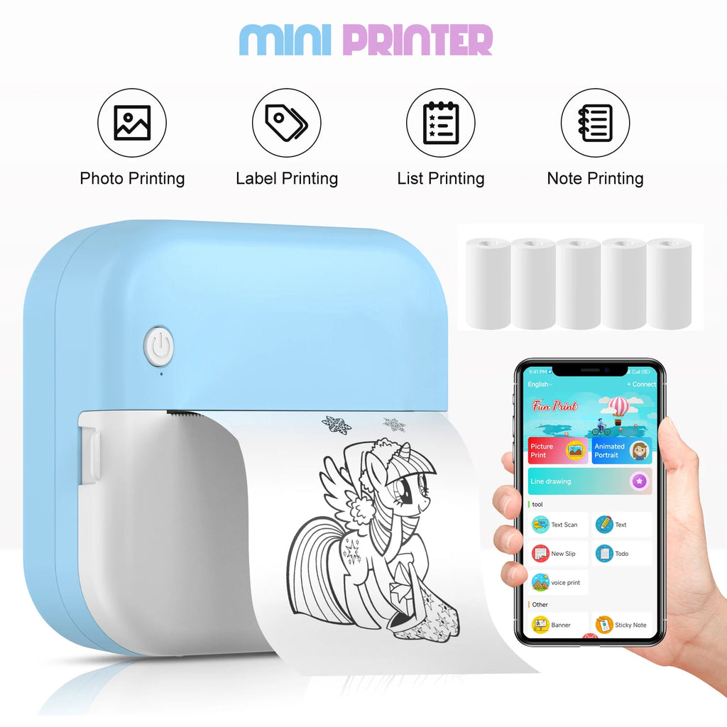 Portable Mini Thermal Printer Wireless Bluetooth Android iOS Mobile Photo Printers Student Error Title Note Pocket Printing