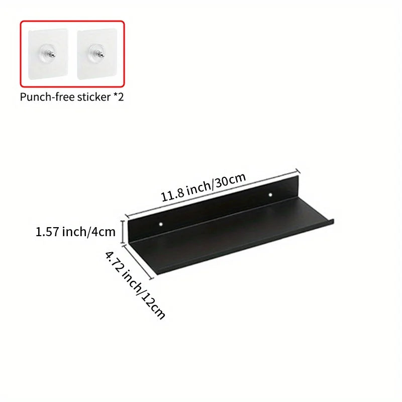 Floating Shelves Punch Free For Wall Storage Self-adhesive Rack Kitchen Home Decor Bathroom Accessorie Modern Matt Black