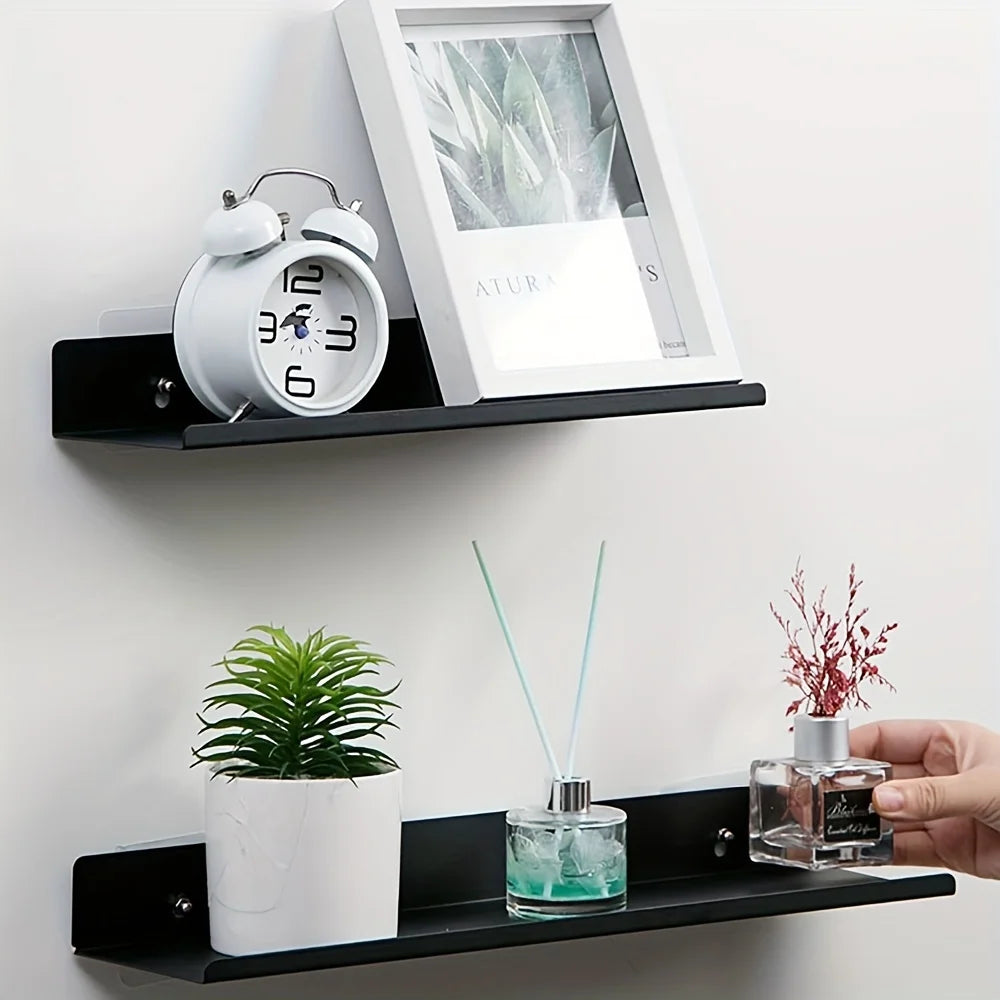 Floating Shelves Punch Free For Wall Storage Self-adhesive Rack Kitchen Home Decor Bathroom Accessorie Modern Matt Black